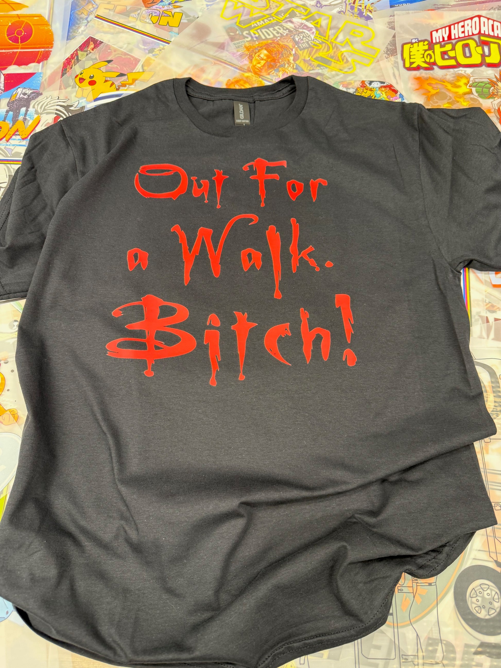 BUFFY THE VAMPIRE SLAYER : OUT FOR A WALK BITCH : BLACK T SHIRT