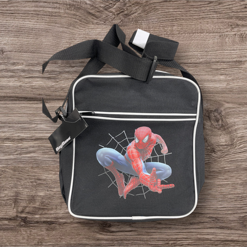 BLACK/WHITE RETRO FLIGHT BAG WITH SPIDER-MAN IMAGE